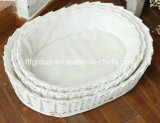 Handmade Oval Comfortable White Wicker Pet Basket
