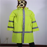 Fluorescence Green PVC/Polyester/PVC Raincoat with Reflective Tape