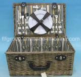 Classical Portable Lidded Wicker Picnic Basket