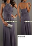 Beaded High Neck Halter Chiffon Evening Dress with Ruched Cross-Over Bodice Design (AS3353B)