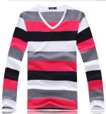 Men Fashion Casual V-Neck Stripe Mixed Color T-Shirt
