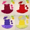 Wholesales Retail New Baby Girls Dress Sleeveless Rosette Ruffle Romper Vestidos with Sandal and Headband Set