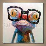Wholesale Modern Animal Art Wooden Frog Wear Glass Painting