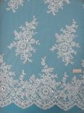 Silver Cord Embroidered Bridal Lace Fabric Wholesale