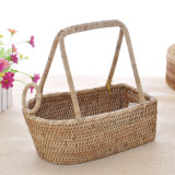 Christmas Promotion Gift Rattan Basket with Handle Wholesale in Oval Shape
