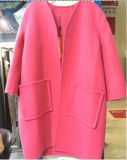 80% Wool, 20% Polyester, Women Pink Fashion Double-Faced Woolen Coat (Z-1597)