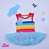 Nowborn Baby Romper Rainbow Print Tutu Skirt Sleeveless Nowborn Wear Dress and Headband