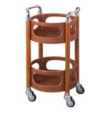 Two-Layer Round Wooden Liquor Trolley with Stainless Armrests (C-75)