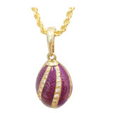 Purple Enameled Crystal Faberge Style Egg Shape Pendant Necklace