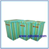 Printed Striped Paper Laundry Basket with Lid