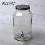 8L Embossed Glass Juice Beverage Jar with Tap / Big Capacity Glass Mason Jar with Scale