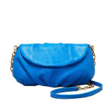 Navy Blue Old Lady Genuine Leather Flap Handbag, Mini Plain Crossbody Bag Md5-069