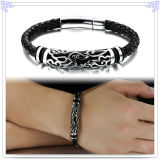 Stainless Steel Jewelry Leather Bracelet with Fashion Accessories (HR6131)