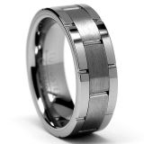 Men's Tungsten Carbide Grooved Ring Engagement Ring Fashion Accessories (8 mm)
