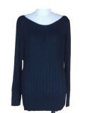 Lady Black Rib Crew Neck Knitted Pullover / Top / Sweater / Garment (ML118)