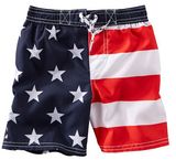 Elastic Waist for Easy-on, Easy-off Fashion Children Flag Print Swim Trunks