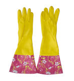Household Latex Flocklined Gloves with PVC Cuff-60