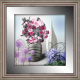 High Quality 3D Flower Framed Painting with Mirror Border Silver Frame for Home Decoration