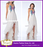 2014 Fashion White Halter Hi-Lo Party Evening Gown Chiffon Prom Dress (YC026)