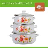 Floral Decal 3 Pieces Set Enamel Cookware Pot Cast Iron Casserole Stock Pot (BY-1210)