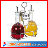 4pc Set Glass Oil Vinegar Spice Jar With Wire Rack