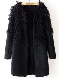 Ladie's Black Long Sleeve Contrast Shaggy Sweater Garment