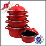 Classical Red Plain Cast Iron Enamel Cookware Set with Lid