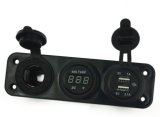 Car Digital Voltmeter Dual USB 2 Port Power Socket Three Hole Panel (Black)