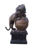 Cast Bronze Lion Sculpture on Marble Base (SL462)