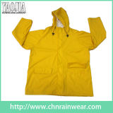 Promotional Yellow Color PVC / Polyester Long Raincoat for Adult