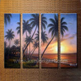 Tropical Coconut Tree Sunset Seascape/Landscape Painting (KLLA4-0011)