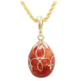 Gold Plated Silver Red Enameled Faberge Easter Egg Pendant