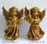 Home Decoration Resin Sculpture with Violin Golden Angel