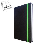 A5 Black Leather Stationery Notebooks Paper with Green Elastic Band Cheap Wholesales