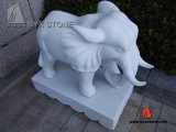 White Marble Stone Elephant Sculpture for Garden Decoration