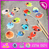 2015 Wooden Double-Pole Magnetic Fishing Toy, Colorful Wooden Fun Magnetic Fishing Game Toy, Education Wooden Fishing Toy W01A070