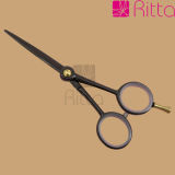 Black Titanium-Coated Hair Cutting Scissors with Straight Handle and Convex Blades