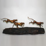 Unique Bronze Crafts Three Running Leopards Antique Imitation Home Decoration Business Gifts Statues
