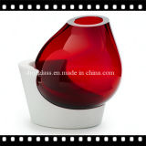 Red Blow Glass Bottle Sculpture with Marble