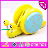 Hot Sale Pull Wooden Rapid Snail Toy for Kids, New Promotional Gift Children Snail Cartoon Pull Line Toy W05b107