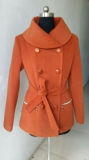Women Coat with Waist Band, 95% Polyester 3% Viscose 2% Spandex (ZP-8)