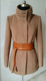 Women Coat with Waist Band, 95% Polyester 3% Viscose 2% Spandex (ZP-9)