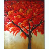 Handmade Canvas Red Tree Oil Painting