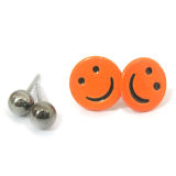 Fashion Jewelry Orange Smiling Face Stud Earring, Epoxy and Faux Pearl (HER-11193A)