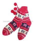 Long Rib Cuff Jacquard Indoor Slipper Sock (SS-BS-023)