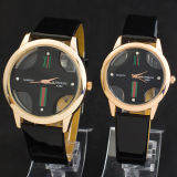 Black Couple Lover Leatheroid Quartz Movement Romantic Wrist Watches (KD-LV14)
