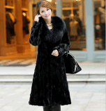 Black Faux Mink Fur Long Coat for Ladies