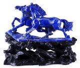 Lapis Lazuli Hand Carved Couple Horse Carving Sculpture (W79)