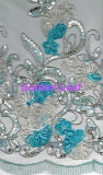 Special Embroidery for 5mm Spangle Pure White Nylon Mesh Wedding Dress (D001-2)