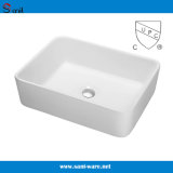 480X370X130mm Rectangular High Quality White Polished Bathroom Porcelain Sinks (SN106-009A)